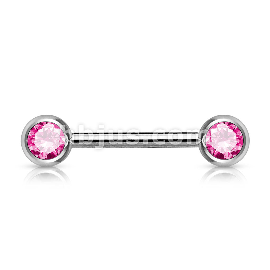 Double Front Facing Gem 316L Surgical Steel Barbell/Nipple Bar - Image 8