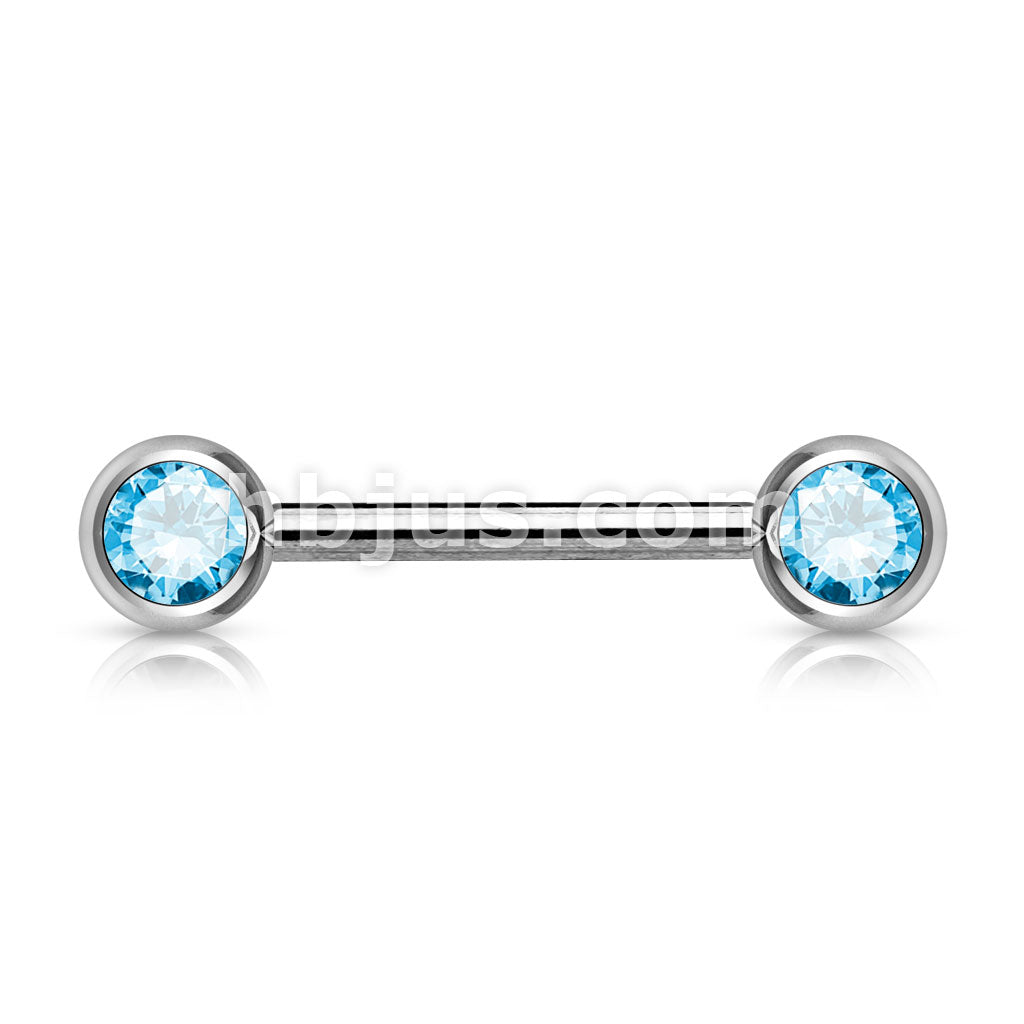 Double Front Facing Gem 316L Surgical Steel Barbell/Nipple Bar - Image 9