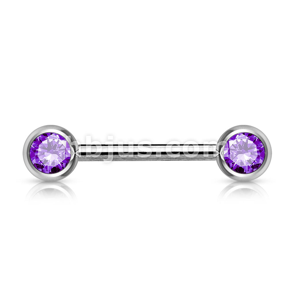 Double Front Facing Gem 316L Surgical Steel Barbell/Nipple Bar - Image 11