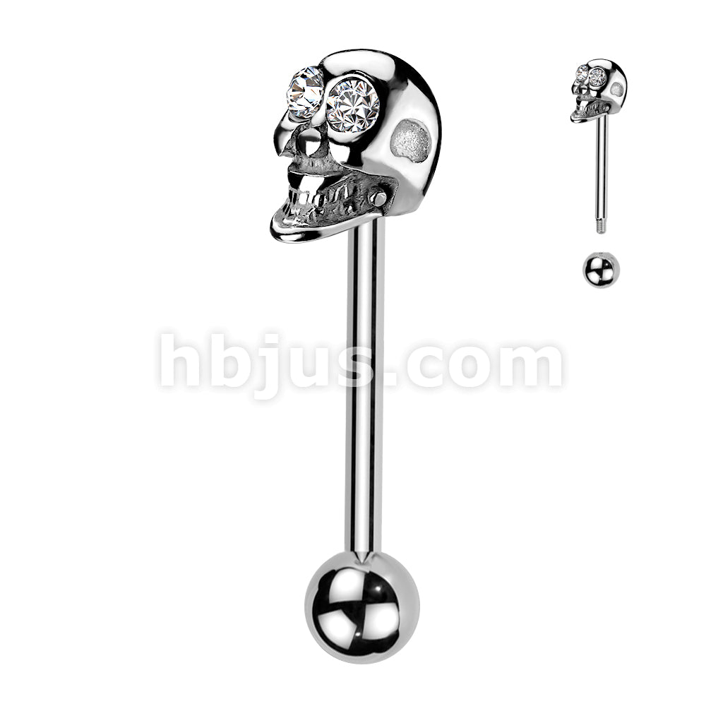Skull Barbell Gemmed Eye 316L Surgical Steel - Image 3