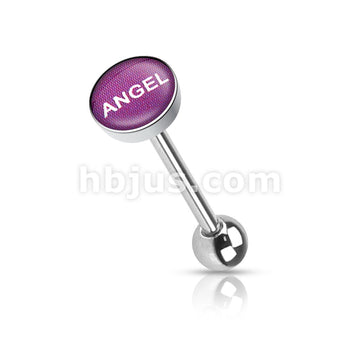 Clear Epoxy Covered Words Inlaid Top 316L Surgical Steel Barbell Tongue... - Image 2