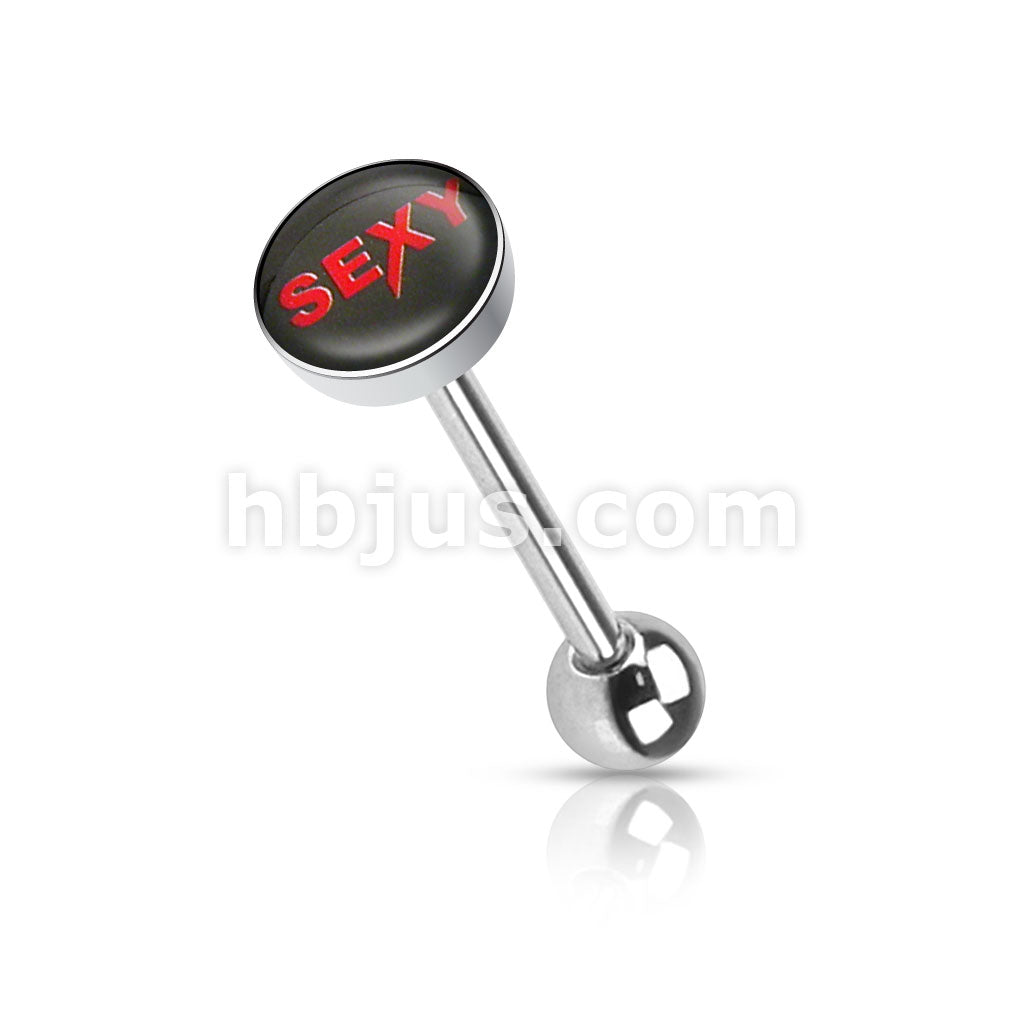Clear Epoxy Covered Words Inlaid Top 316L Surgical Steel Barbell Tongue... - Image 12