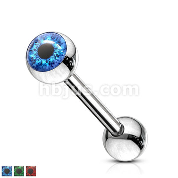 Eyeball Inlaid 316L Surgical Steel Barbell Tongue Rings - Image 2