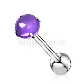 Prong Set Zircon Cabochon Stone 316L Surgical Steel Barbell Tongue Rings - Image 3