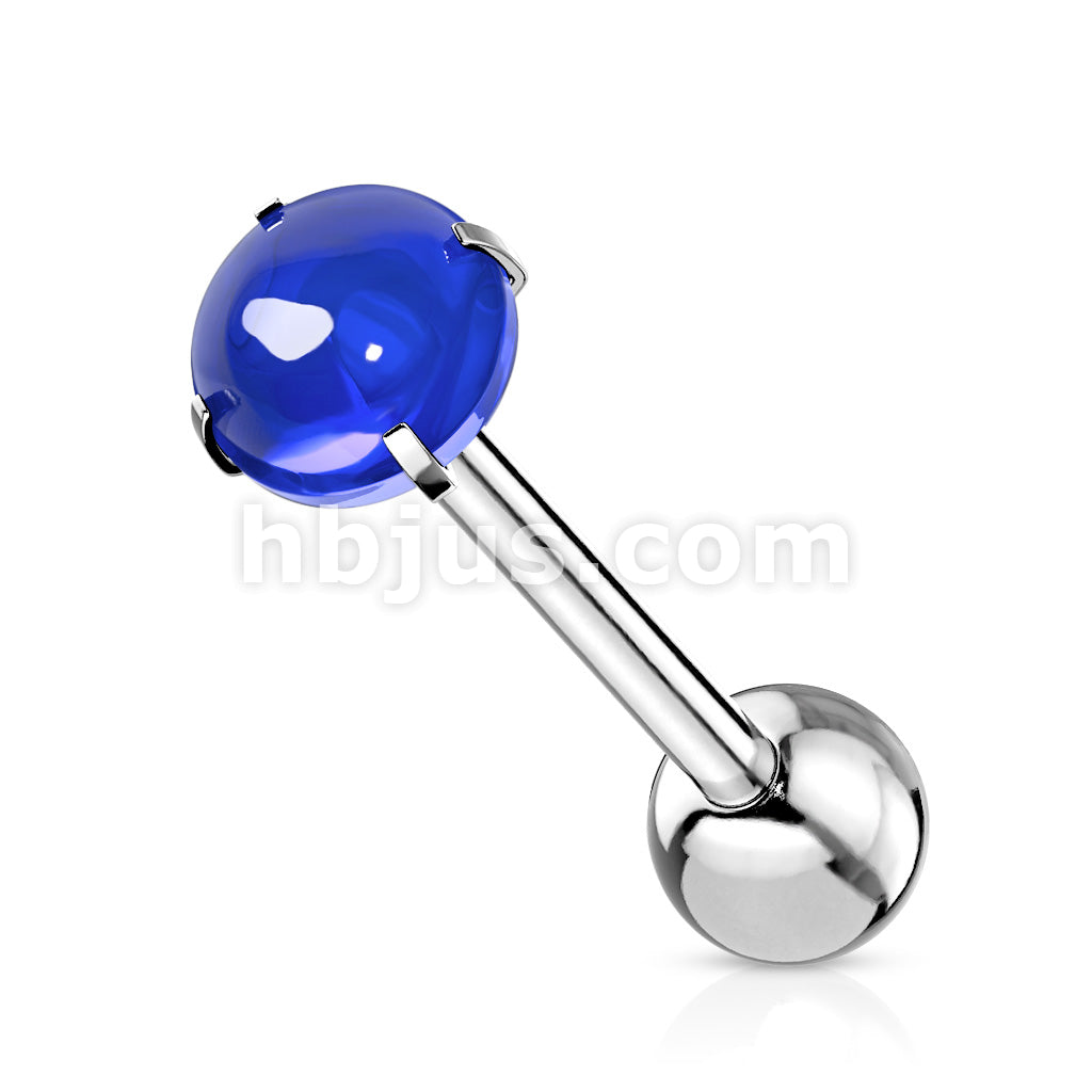 Prong Set Zircon Cabochon Stone 316L Surgical Steel Barbell Tongue Rings - Image 4