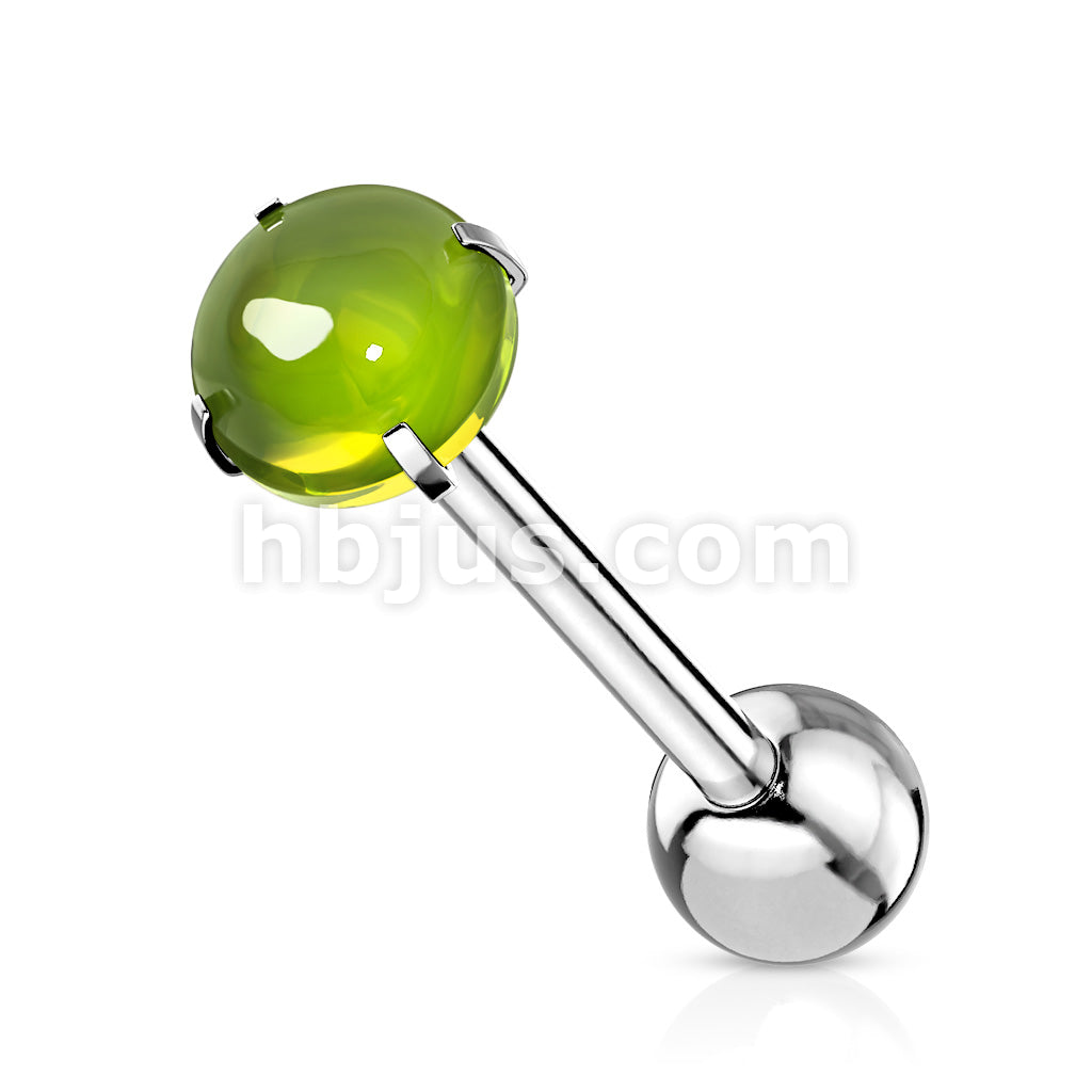 Prong Set Zircon Cabochon Stone 316L Surgical Steel Barbell Tongue Rings - Image 5