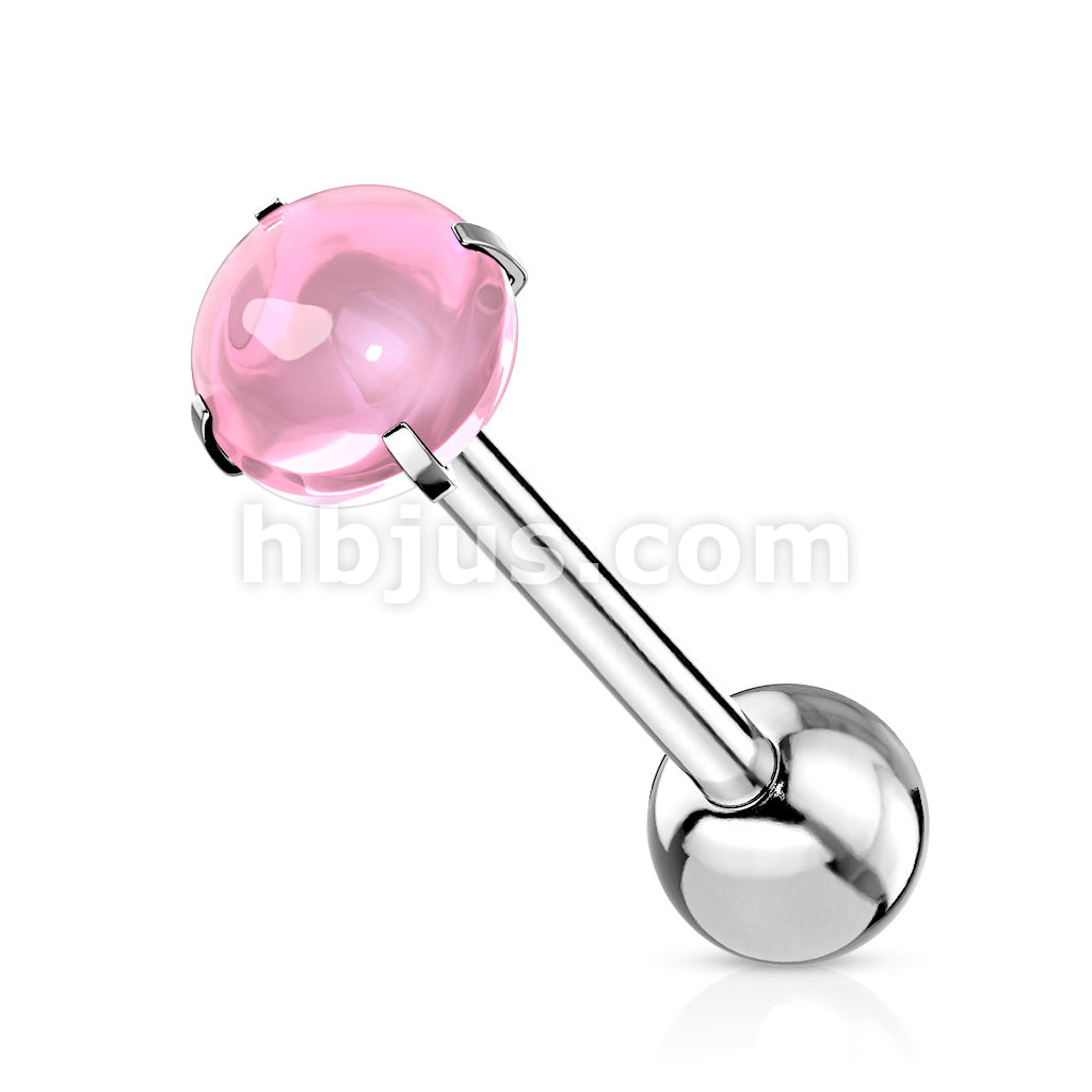 Prong Set Zircon Cabochon Stone 316L Surgical Steel Barbell Tongue Rings - Image 6