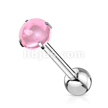 Prong Set Zircon Cabochon Stone 316L Surgical Steel Barbell Tongue Rings - Image 6