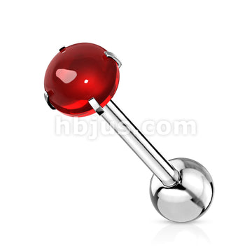 Prong Set Zircon Cabochon Stone 316L Surgical Steel Barbell Tongue Rings - Image 7
