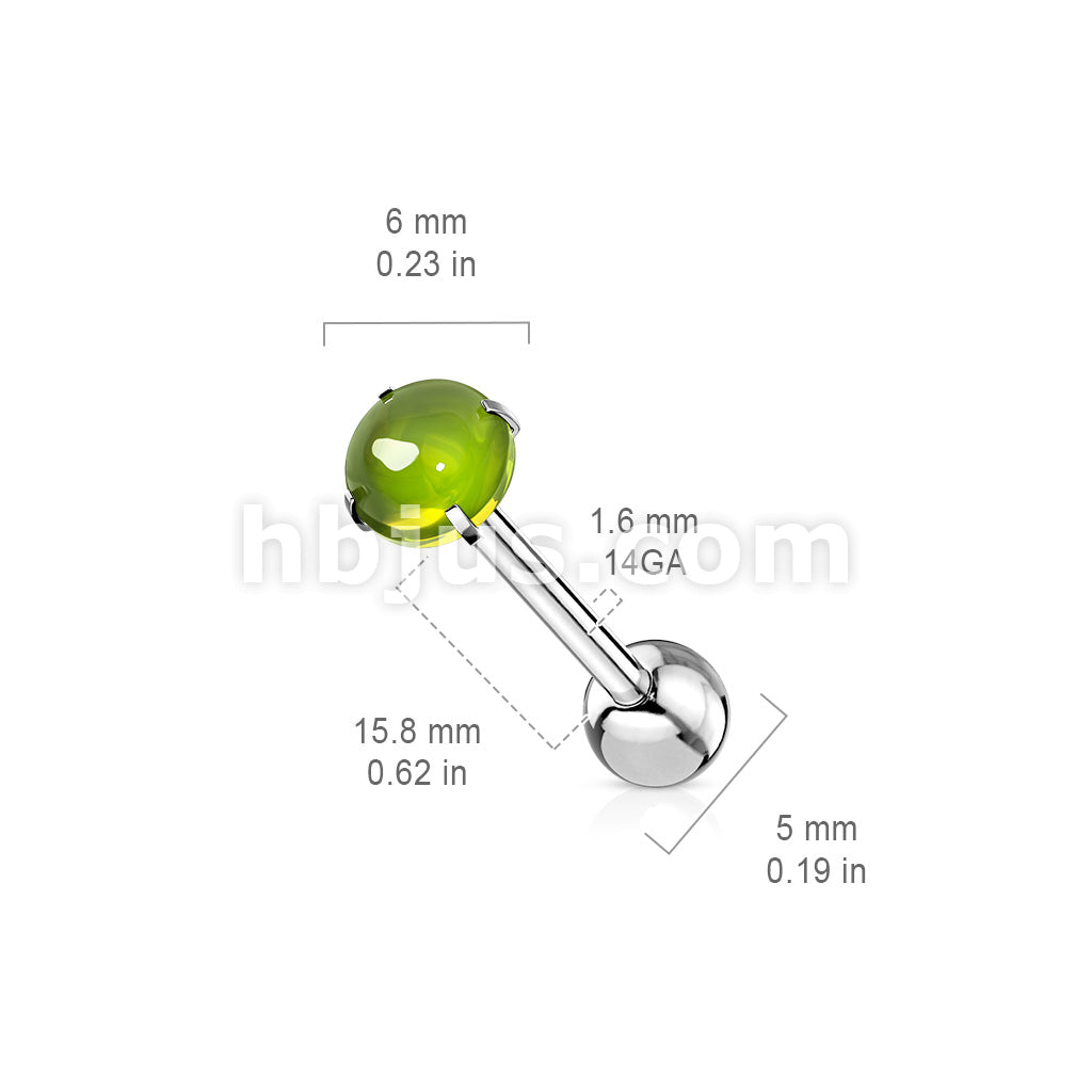 Prong Set Zircon Cabochon Stone 316L Surgical Steel Barbell Tongue Rings - Image 8