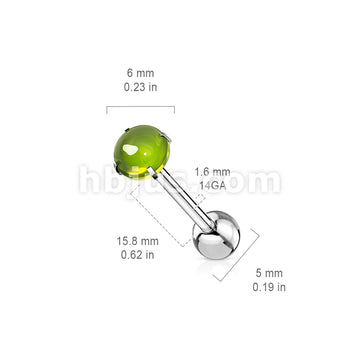 Prong Set Zircon Cabochon Stone 316L Surgical Steel Barbell Tongue Rings - Image 8