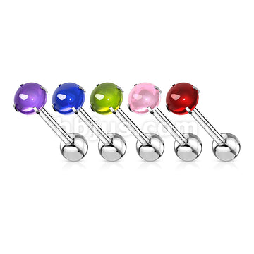 Prong Set Zircon Cabochon Stone 316L Surgical Steel Barbell Tongue Rings - Image 9
