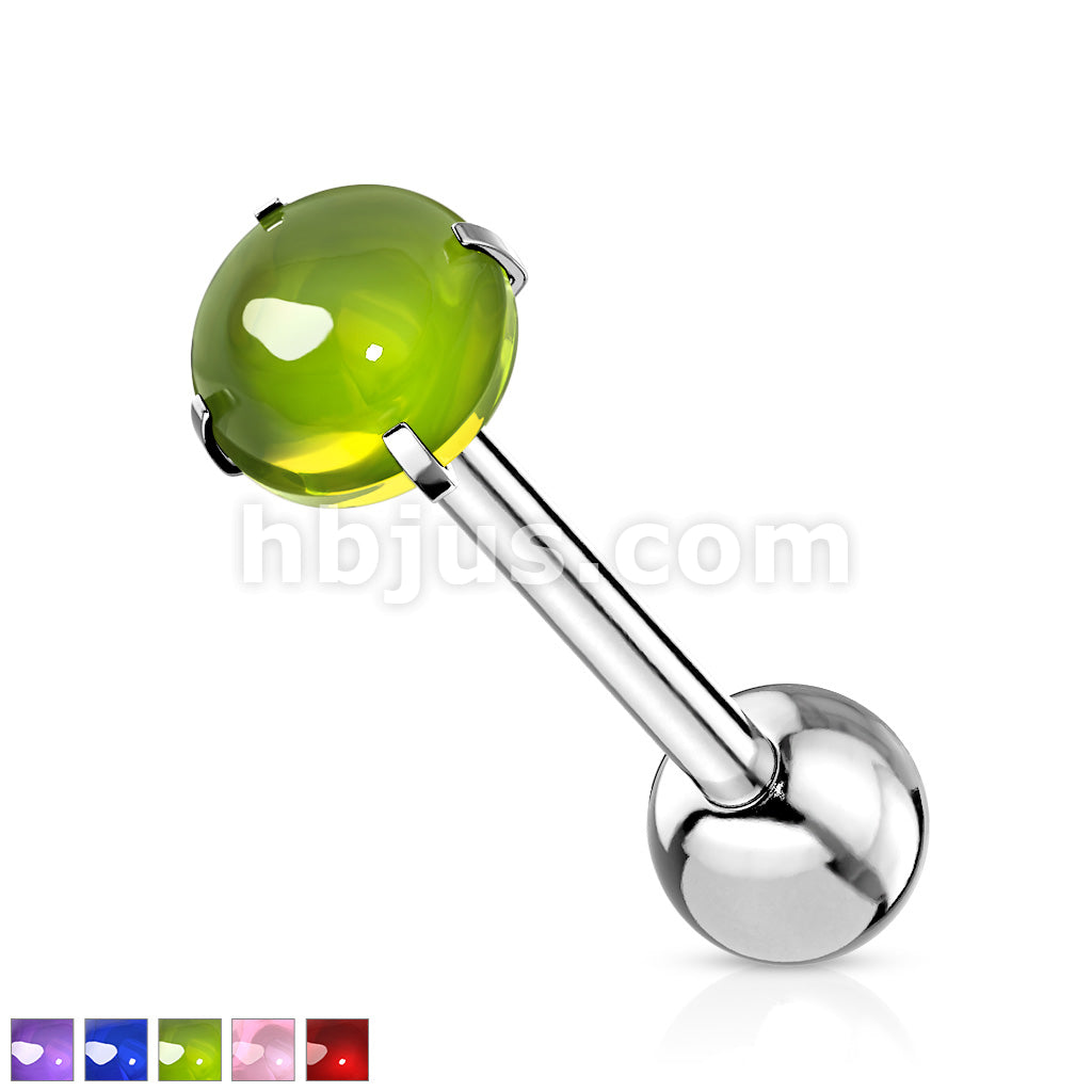 Prong Set Zircon Cabochon Stone 316L Surgical Steel Barbell Tongue Rings - Image 2