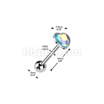 316L Surgical Steel 316L Iridescent Stone Heart Barbell Tongue Ring - Image 8