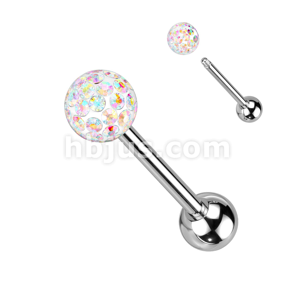 Clear Epoxy Over Multi Crystal Ferido Ball Top 316L Surgical Steel Barbell - Image 2