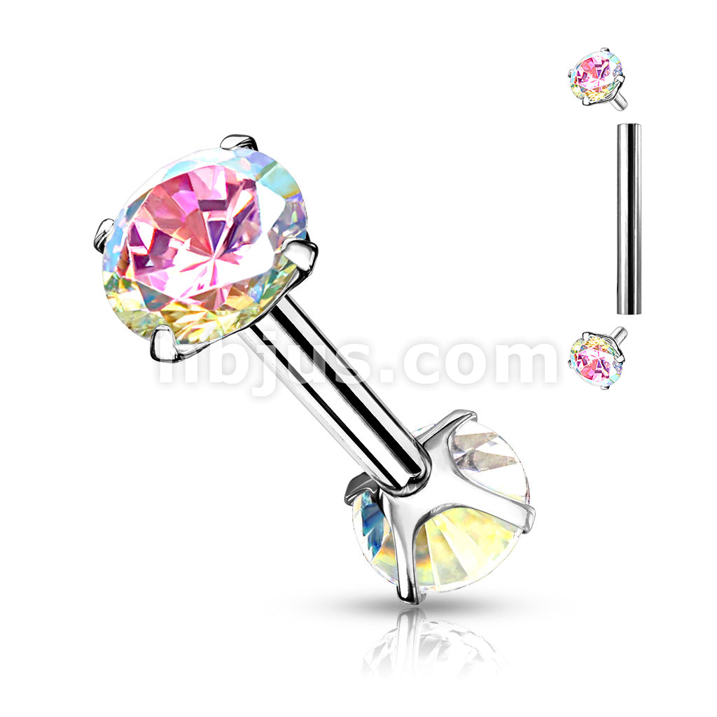 316L Surgical Steel Internally Threaded Barbells with Prong Set CZ On... - Image 3