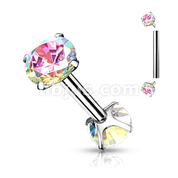 316L Surgical Steel Internally Threaded Barbells with Prong Set CZ On... - Image 3