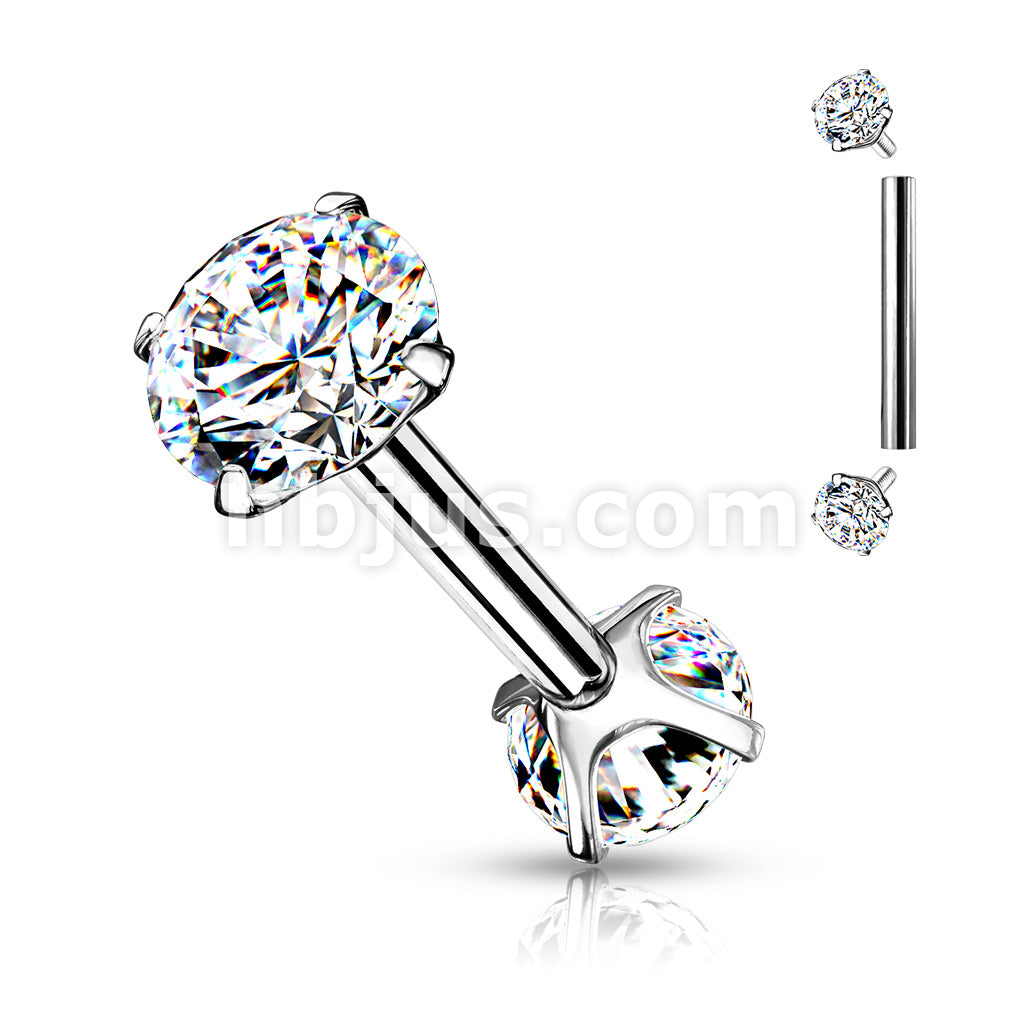 316L Surgical Steel Internally Threaded Barbells with Prong Set CZ On... - Image 4
