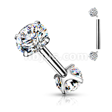 316L Surgical Steel Internally Threaded Barbells with Prong Set CZ On... - Image 4