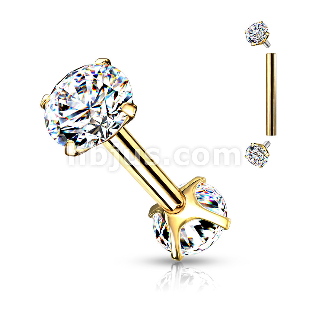 316L Surgical Steel Internally Threaded Barbells with Prong Set CZ On... - Image 7