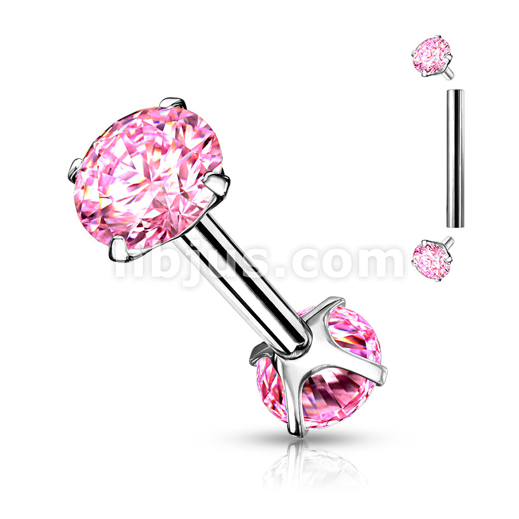 316L Surgical Steel Internally Threaded Barbells with Prong Set CZ On... - Image 5