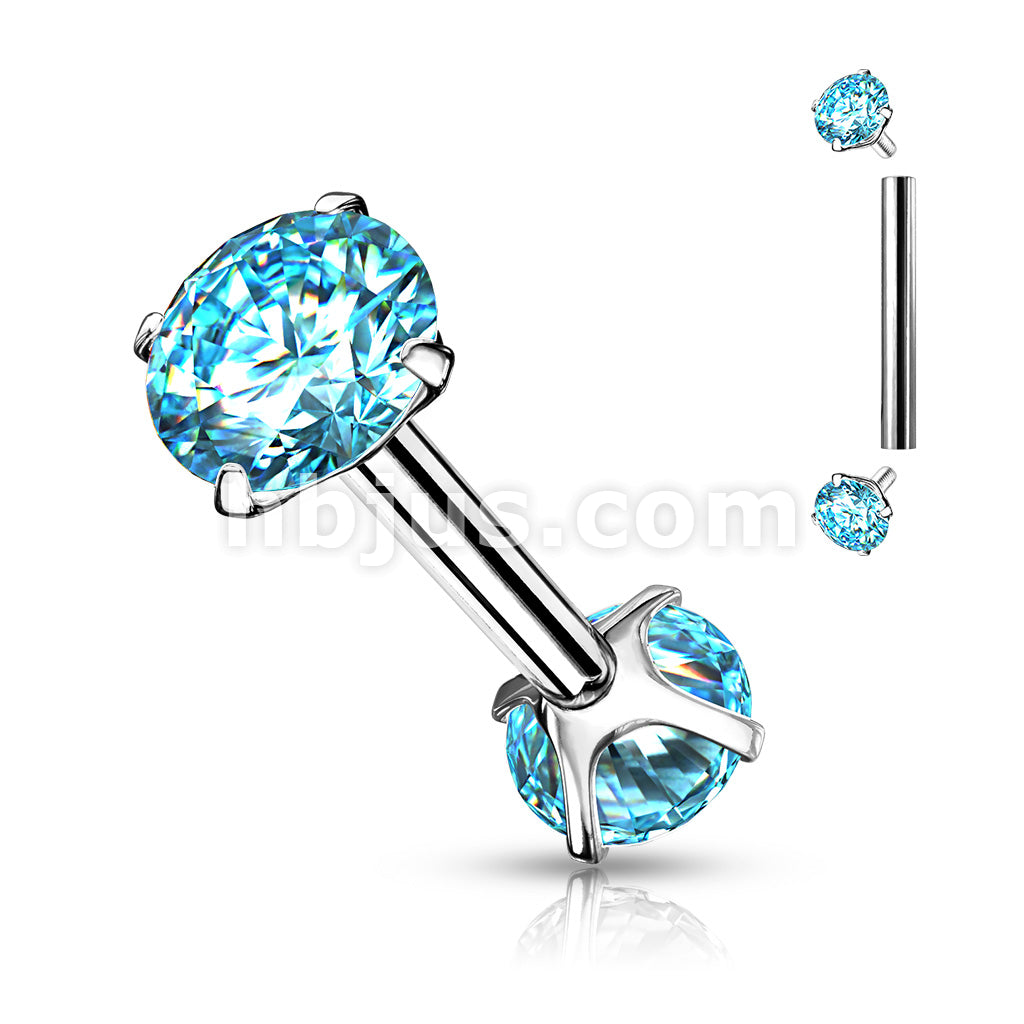 316L Surgical Steel Internally Threaded Barbells with Prong Set CZ On... - Image 6