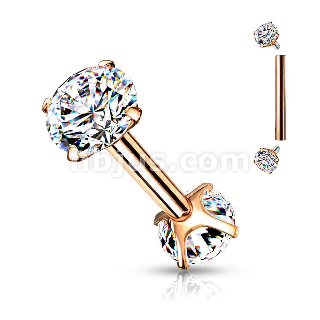 316L Surgical Steel Internally Threaded Barbells with Prong Set CZ On... - Image 9