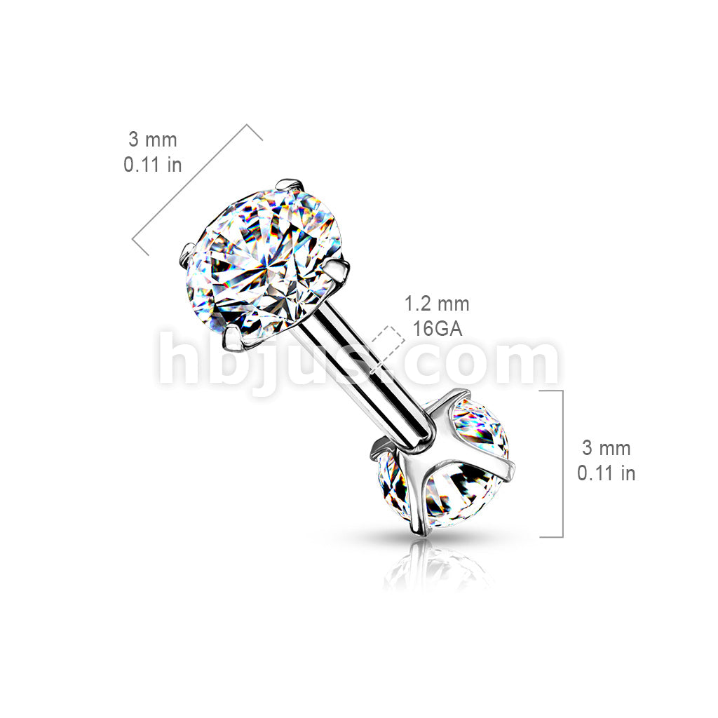 316L Surgical Steel Internally Threaded Barbells with Prong Set CZ On... - Image 10