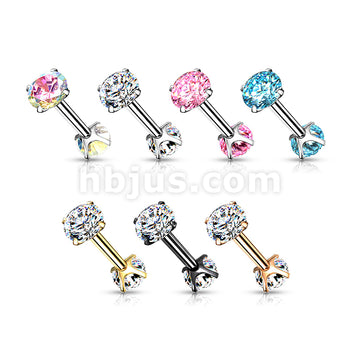316L Surgical Steel Internally Threaded Barbells with Prong Set CZ On... - Image 11