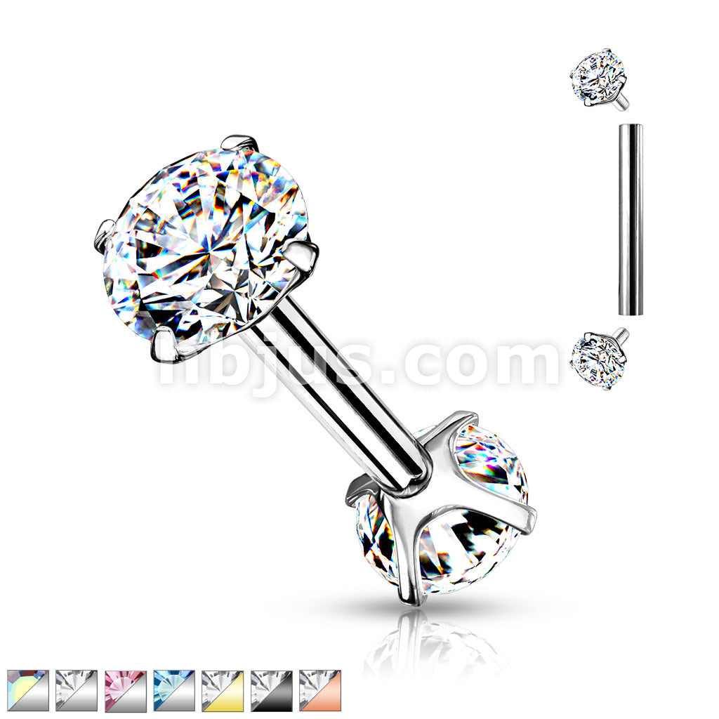 316L Surgical Steel Internally Threaded Barbells with Prong Set CZ On... - Image 2