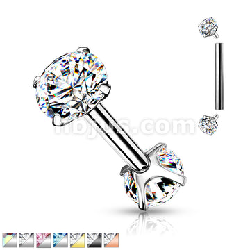 316L Surgical Steel Internally Threaded Barbells with Prong Set CZ On... - Image 2
