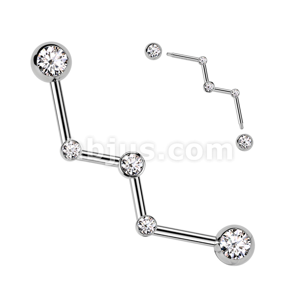 316L Surgical Steel Zig Zag Industrial Barbell With Bezel Set Forward... - Image 2