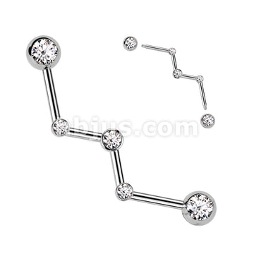 316L Surgical Steel Zig Zag Industrial Barbell With Bezel Set Forward... - Image 2