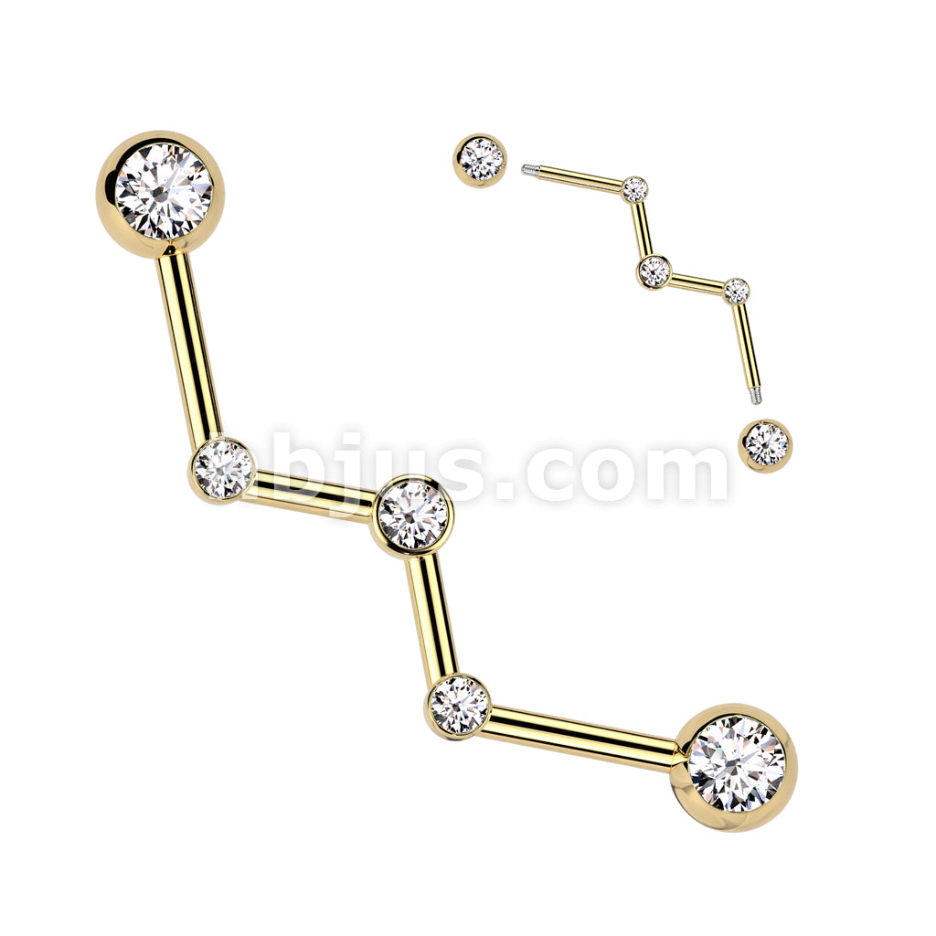 316L Surgical Steel Zig Zag Industrial Barbell With Bezel Set Forward... - Image 3