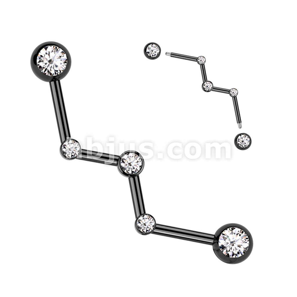 316L Surgical Steel Zig Zag Industrial Barbell With Bezel Set Forward... - Image 4