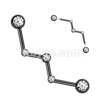 316L Surgical Steel Zig Zag Industrial Barbell With Bezel Set Forward... - Image 4