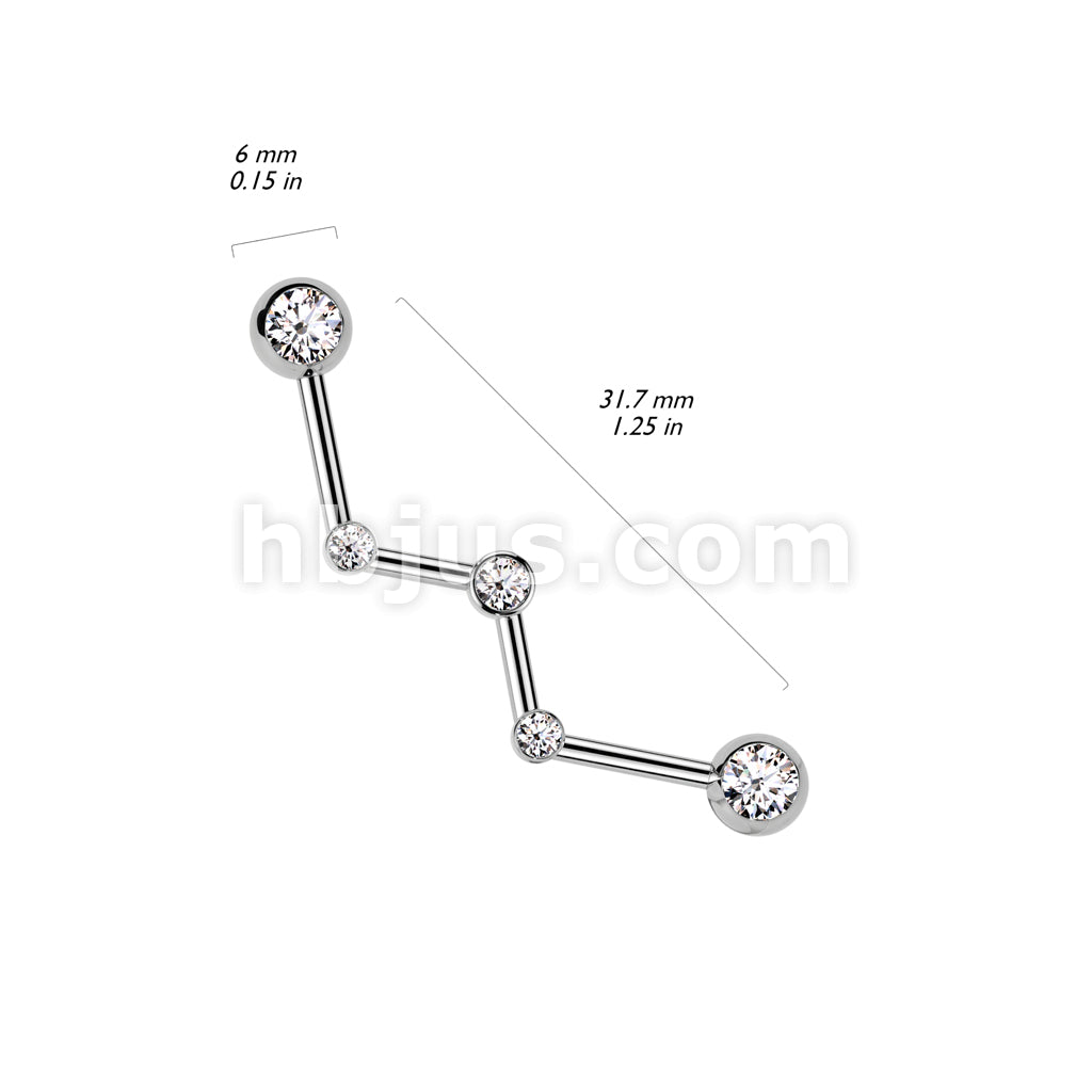 316L Surgical Steel Zig Zag Industrial Barbell With Bezel Set Forward... - Image 5