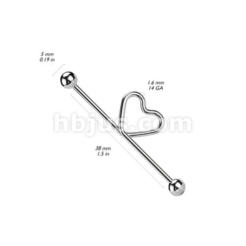 Heart Loop Industrial Barbell 316L Surgical Steel - Image 3
