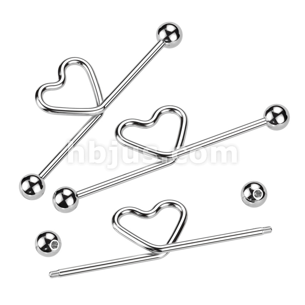 Heart Loop Industrial Barbell 316L Surgical Steel