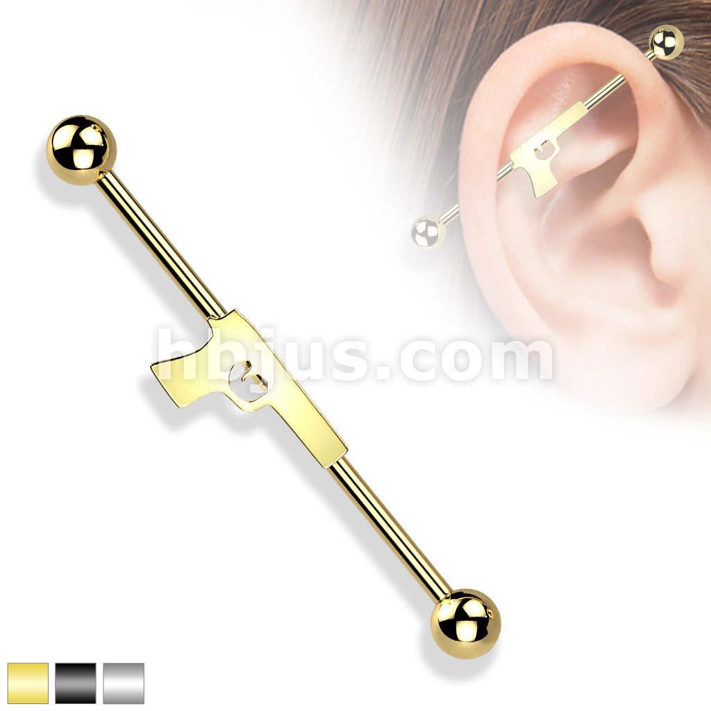 316L Surgical Steel Hand Gun Industrial Barbell - Image 2