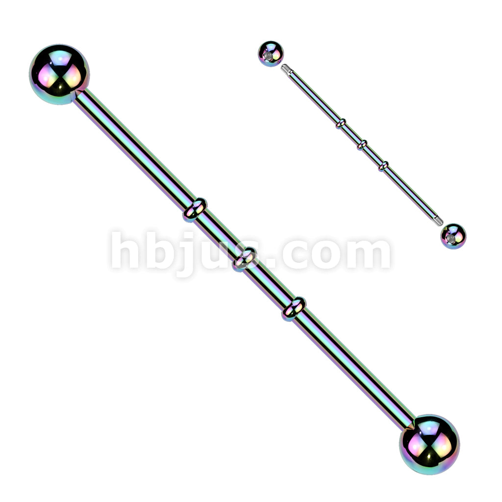 Triple Notched Industrial Barbell Titanium IP Over 316L Surgical Steel... - Image 5