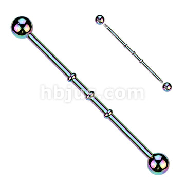 Triple Notched Industrial Barbell Titanium IP Over 316L Surgical Steel... - Image 5
