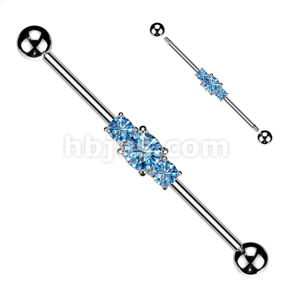 316L Surgical Steel 316L Surgical Steel Three Linked CZs Industrial Barbell - Image 4