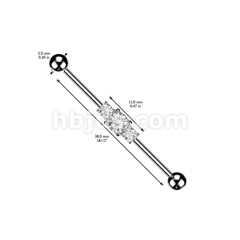 316L Surgical Steel 316L Surgical Steel Three Linked CZs Industrial Barbell - Image 5