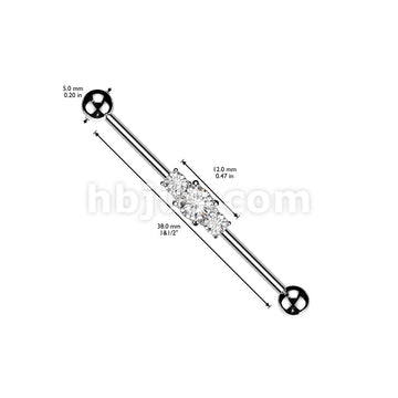 316L Surgical Steel 316L Surgical Steel Three Linked CZs Industrial Barbell - Image 5