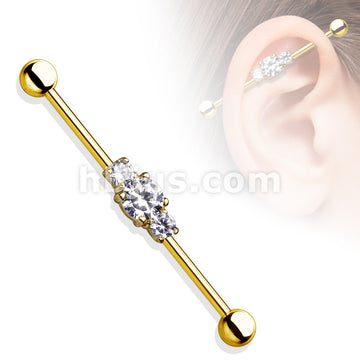 Center Three Clear CZs Ion Plated Over 316L Surgical Steel Industrial... - Image 2