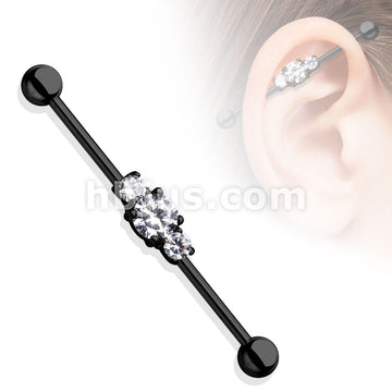 Center Three Clear CZs Ion Plated Over 316L Surgical Steel Industrial... - Image 3