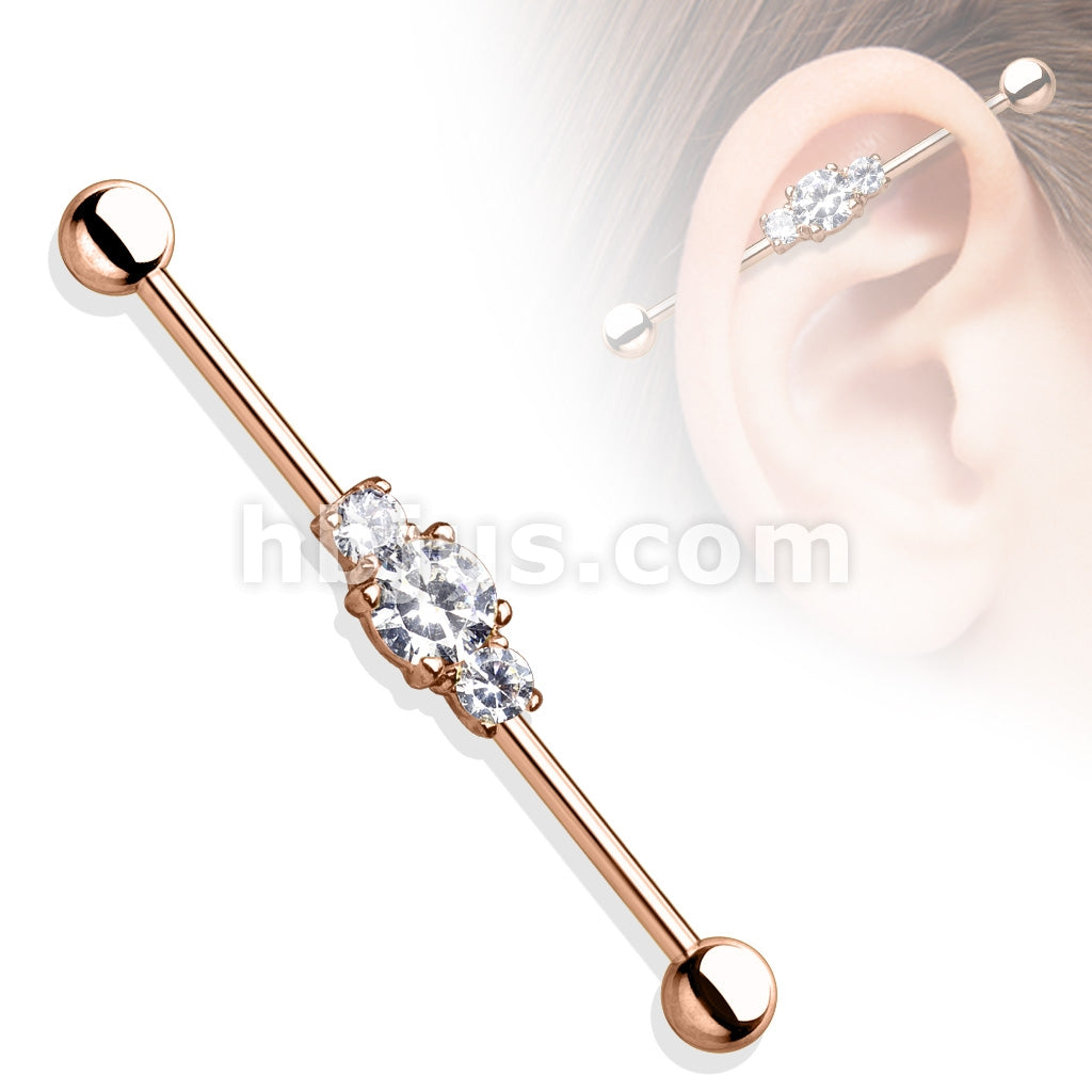 Center Three Clear CZs Ion Plated Over 316L Surgical Steel Industrial... - Image 4