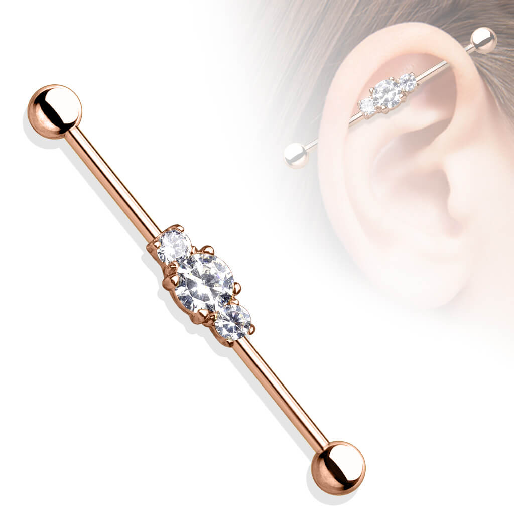 Center Three Clear CZs Ion Plated Over 316L Surgical Steel Industrial...