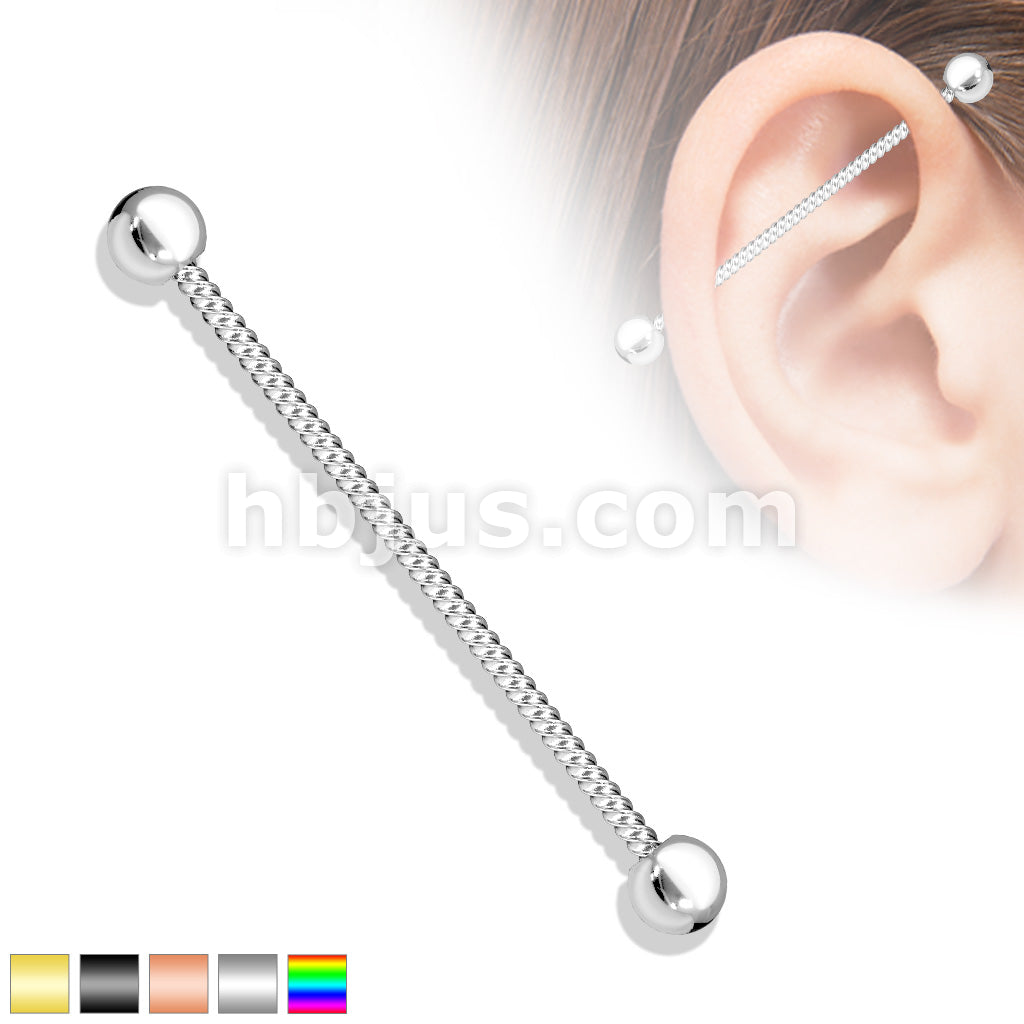 Twisted Rope 316L Surgical Steel Industrial Barbell - Image 2